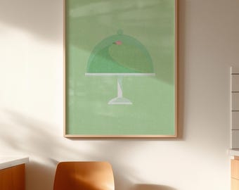 Pastel de princesa sueca Prinsesstårta Art Print / Póster de pastel minimalista / Inspirado en risógrafo (descarga digital)