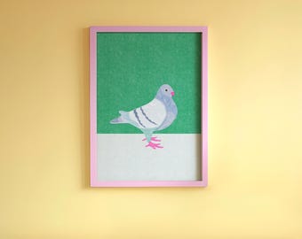 Póster impreso inspirado en Pigeon Buddy, divertido, minimalista y colorido (descarga digital)