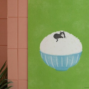 Rice Cat Art Print: Risograph Style Illustration (digital Download) - Etsy
