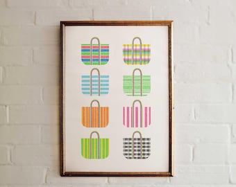Lámina artística de bolsas de compras taiwanesas / Bolsa Gaji / Ilustración taiwanesa nostálgica (Descarga digital)