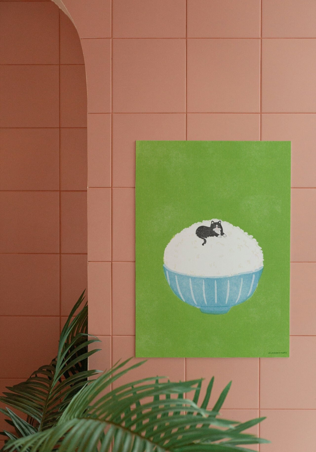 Rice Cat Art Print: Risograph Style Illustration (digital Download) - Etsy