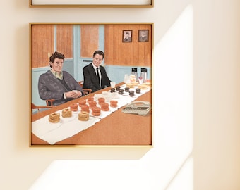 Twin Peaks donut scene Illustration | Dale Cooper Sheriff Truman | A Policeman's Dream | Digital instant download