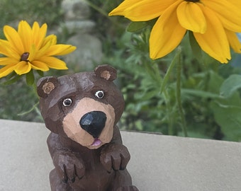 Sitting Bear - Hand carved from Basswood and painted