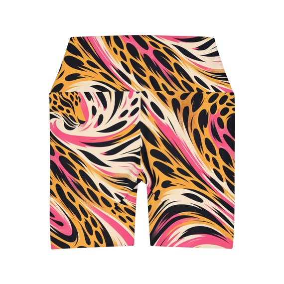 Pink Leopard Print High Waisted Yoga Shorts Etsy