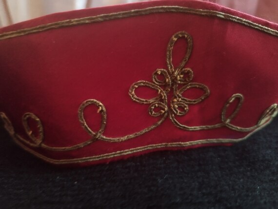 1940 Vintage Red Silk Embroidered Headband Hungar… - image 3