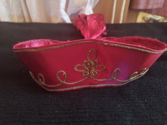 1940 Vintage Red Silk Embroidered Headband Hungar… - image 1