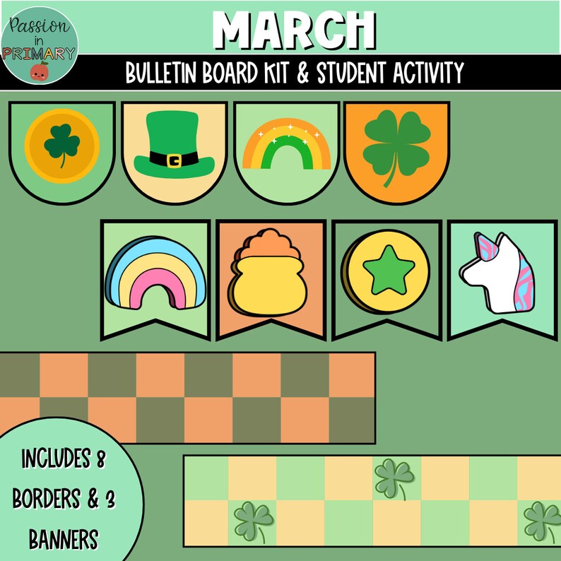 Retro March Bulletin Board Kit St. Patrick's Classroom Decor Printable ...