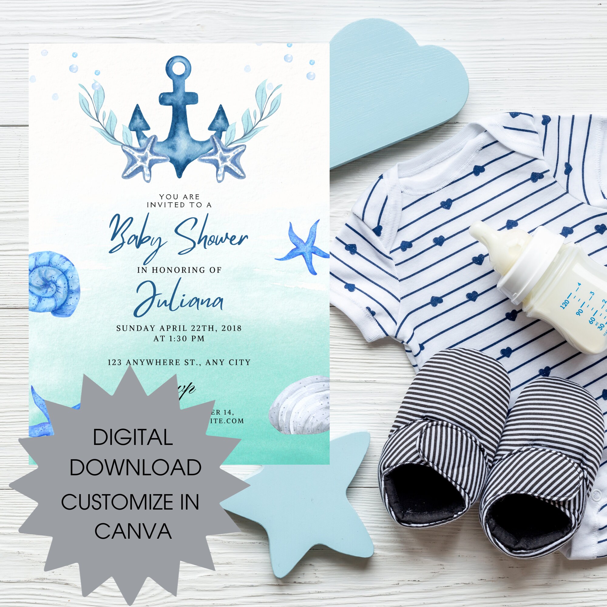 Nautical Baby Shower Invitation, Nautical Baby Shower Theme, Baby ...
