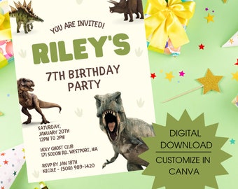 T-Rex party invite, instant download, Dinosaur Printable birthday invitation, Jurassic birthday invite, park invitation, world invitation