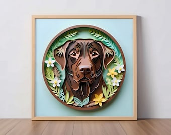 Labrador Retriever Art Print: Chocolate Lab Papercut-Style Wall Art, Gift for Dog Lover, Unique Pet Portrait, Dog Mom and Dad, Loss Memorial
