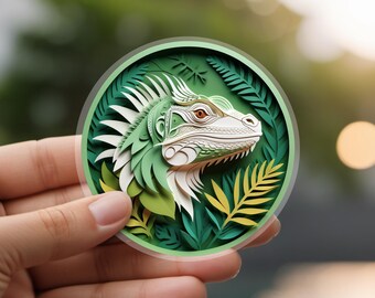 Iguana Sticker: Papercut Style Lizard Art Decal, Cute Reptile Lover Gift, Transparent Vinyl, Exotic Pet Memorial, Herp Fan, Bearded Dragon