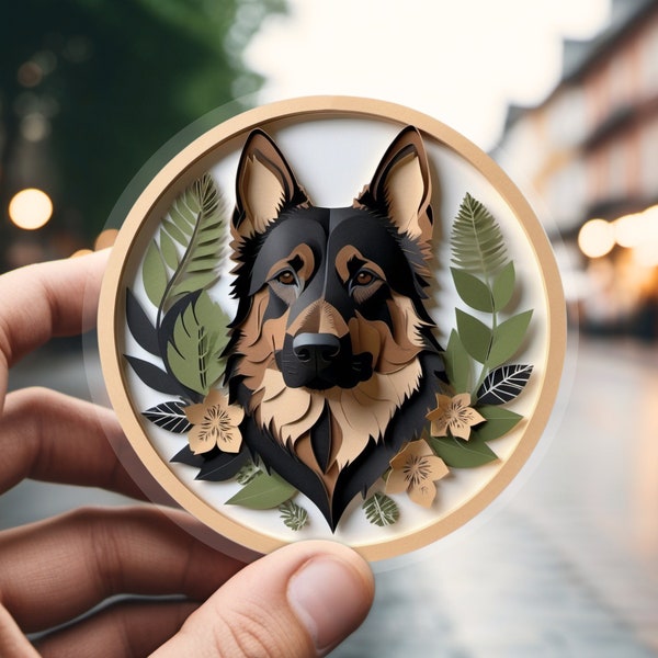 German Shepherd Sticker - Vinyl Digital Papercut Art Decal - Unique Dog Lover Gift - Laptop Water Bottle Car Planner - Pet Mom Dad Parent