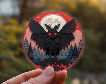 Mothman Cute Cryptid Sticker: Vinyl Papercut Style Decal, Paranormal Gift, West Virginia Monster, Point Pleasant, Folklore Creature