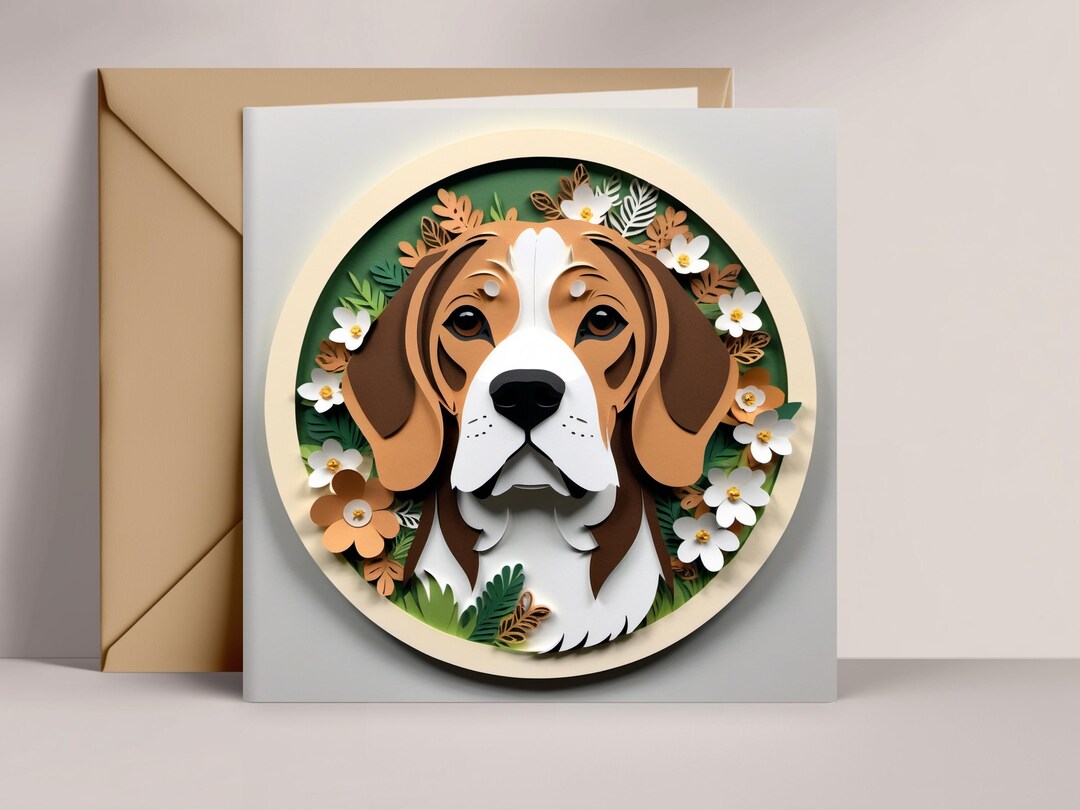 Beagle Greeting Card: Papercut-style Dog Art, 5x5 Square Card With ...