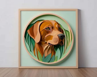 Vizsla Art Print: Hungarian Pointer Papercut-Style Artwork, Hunting Breed Wall Decor, Gift for Vizsla Lovers, Pet Portrait, Pet Loss Gift