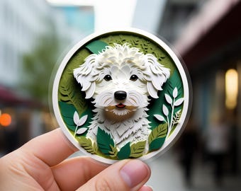 Maltese Sticker: Maltipoo Papercut Style Art, Cute Dog Lover Gift, Unique Pet Loss Memorial, Transparent Vinyl Decal, for Dog Mom or Dog Dad