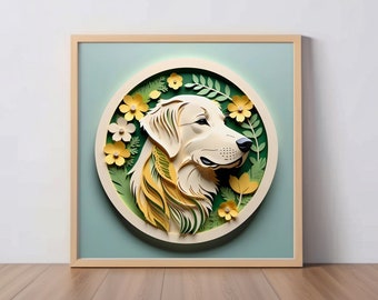 Golden Retriever Art Print: Cream English Goldie Papercut-Style Illustration, Dog Lover Gift, Retriever Wall Decor, Pet Memorial Portrait