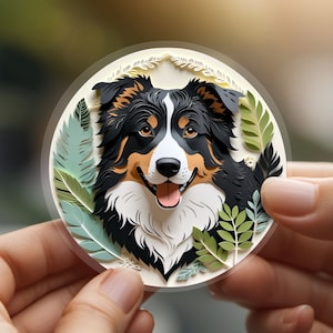 Australian Shepherd Sticker: Black Tri Aussie Papercut Style Art, Cute Dog Lover Gift, Unique Pet Loss Memorial, Transparent Vinyl Decal