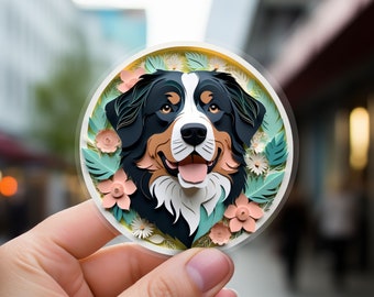 Bernese Mountain Dog Sticker: Berner Papercut Style Art, Cute Dog Lover Gift, Unique Pet Loss Memorial, Transparent Vinyl Decal, for Dog Dad
