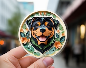 Rottweiler Sticker: Rottie Papercut Style Art, Cute Dog Lover Gift, Unique Pet Loss Memorial, Transparent Vinyl Decal, for Dog Mom or Dad
