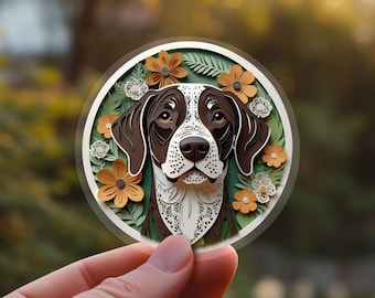 German Shorthair Pointer Sticker: Liver Tick GSP Papercut Style Art, Cute Dog Lover Gift, Unique Pet Loss Memorial, Transparent Vinyl Decal