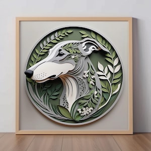 Greyhound Art Print: Blue Greyhound Papercut-Style Illustration, Dog Lover Gift, Gray Whippet Wall Decor, Pet Portrait, Pet Loss Memorial