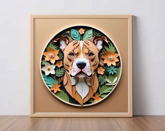 American Staffordshire Terrier Art Print: Red AmStaff Papercut-Style Illustration, Pitbull Wall Decor, Unique Dog Lover Gift, Pet Portrait