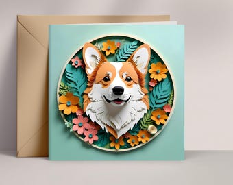 Corgi Greeting Card: Red Pembroke Welsh Corgi Papercut-Style Dog Art, 5x5 Square Card with Envelope, Pet Loss Memorial, Dog Adoption Gift