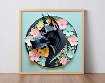 Great Dane Art Print: Black Dane Papercut-Style Wall Decor, Dog Lover Gift, Unique Pet Portrait, Pet Loss Memorial Gift, Dog Mom and Dad