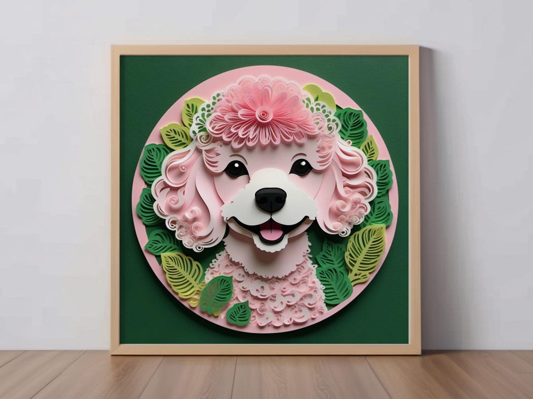 Miniature Poodle Art Print: Cute Pink Poodle Papercut-style Artwork ...