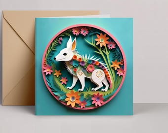 Chupacabra Greeting Card: Cryptid Papercut-Style Art, 5x5 Square Card with Envelope, Motivational Monster Greeting Card, Folklore Gift