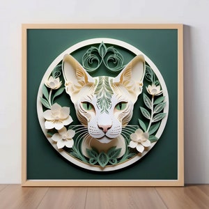 Sphynx Art Print: White Sphynx Hairless Cat Papercut-Style Artwork, Cat Lover Pet Portrait, Sphynx Owner Gift, Pet Loss Memorial