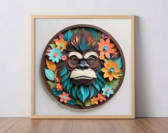Sasquatch Art Print: Bigfoot Papercut-Style Cryptid Wall Decor, Folklore-Inspired Digital Art, Gift for Cryptid Fans and Nature Lovers