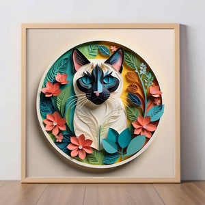 Siamese Art Print: Seal Point Siamese Papercut-Style Artwork, Cat Lover Gift, Unique Pet Portrait, Cute Nursery Art, Siamese Ownrt Gift