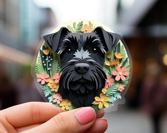 Schnauzer Sticker: Black Miniature Schnauzie Papercut Style Art, Cute Dog Lover Gift, Unique Pet Loss Memorial, Transparent Vinyl Decal
