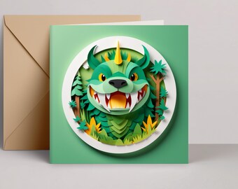 Hodag Greeting Card: Wisconsin Folklore Papercut-Style Art, 5x5 Square Card with Envelope, Quirky Cryptid Gift, Motivational Greeting Card