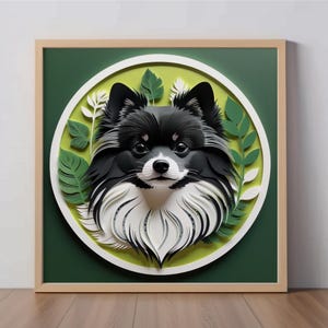 Pommern Kunstdruck: Schwarzweißer Pom Scherenschnitt-Hund, Hunde Illustration, Hunde Illustration, Tierportrait, Haustierverlust Erinnerung