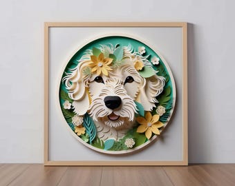 Goldendoodle Art Print: Doodle Dog Papercut-Style Artwork, Golden Poodle Wall Decor, Unique Dog Lover Gift, Labradoodle Portrait, Pet Loss