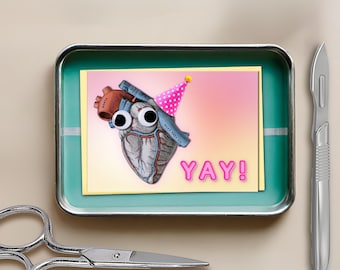 Party Heart Greeting Card - Valentines Day, Transplant Anniversary, Cardiology, Medical Specialty, Match Day, Med Student - Funny Unique