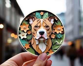 American Staffordshire Terrier Sticker: Red AmStaff Papercut Style Art, Cute Dog Lover Gift, Pet Loss Memorial, Staffie, Pitbull, APBT