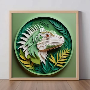 Lámina artística de iguana: obra de arte de reptil estilo papercut, decoración para mascotas exóticas, regalo para dueños de lagartos, retrato único de mascota, regalo conmemorativo por la pérdida de una mascota