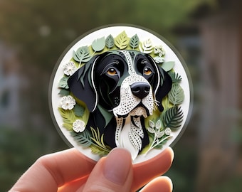 German Shorthair Pointer Sticker: Black Tick GSP Papercut Style Art, Cute Dog Lover Gift, Unique Pet Loss Memorial, Transparent Vinyl Decal