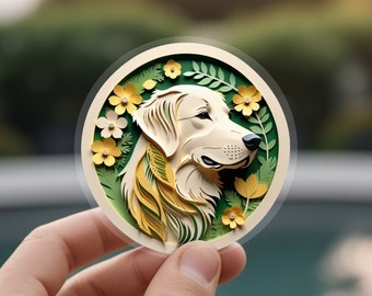 Golden Retriever Sticker: Cream Golden Papercut Style Art, Cute Dog Lover Gift, Unique Pet Loss Memorial, Transparent Vinyl Decal, Dog Dad