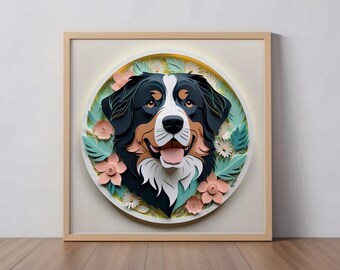 Bernese Mountain Dog Art Print: Berner Papercut-Style Artwork, Dog Lover Gift, Unique Pet Portrait, Entlebucher, Guardian Dog, Shepherd