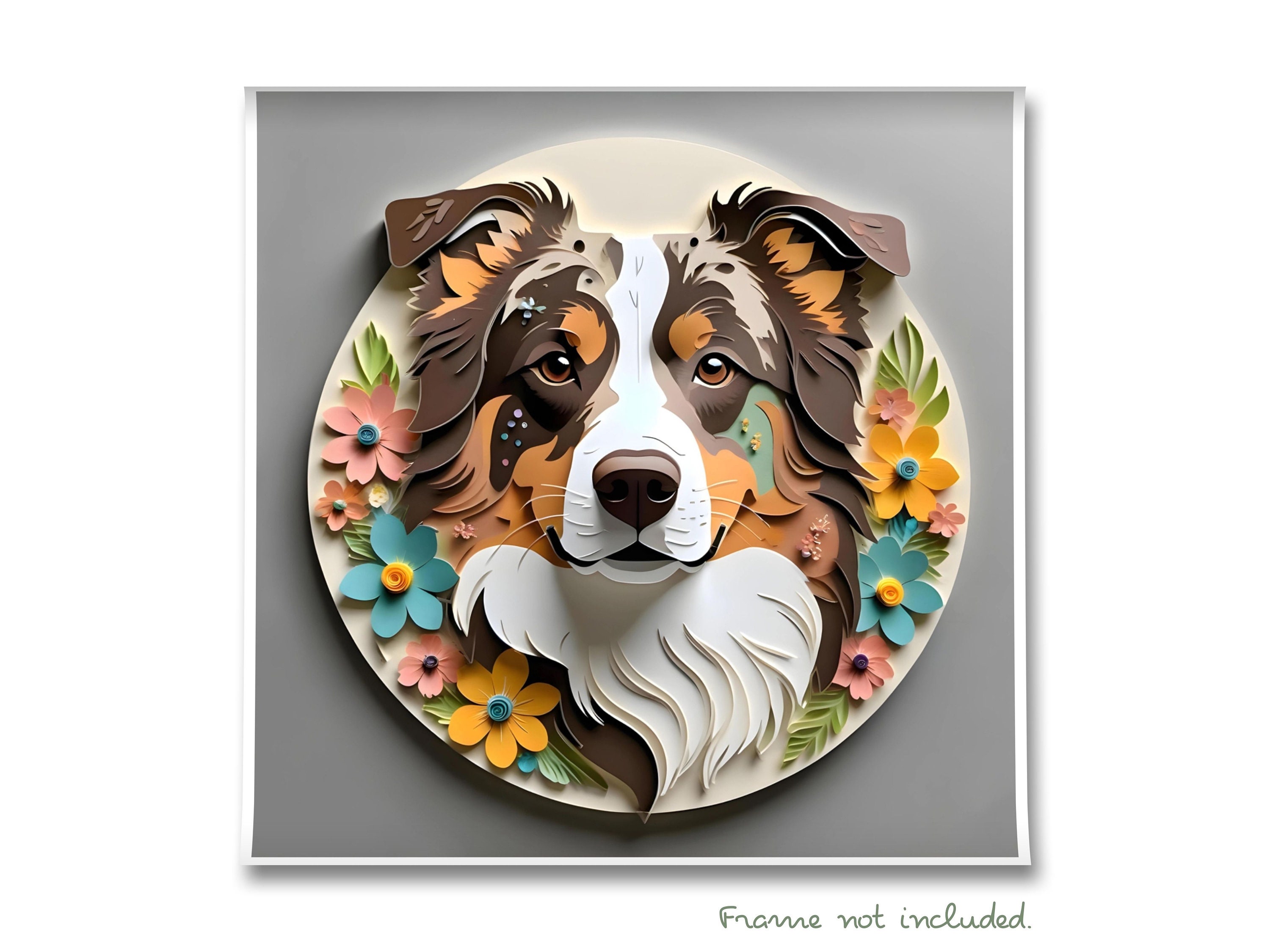 Australian Shepherd Papercut Art: Red Merle Aussie Dog Print, Dog Lover ...