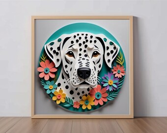 Dalmatian Art Print: Firehouse Dog Papercut-Style Artwork, Dog Lover Wall Decor, Unique Pet Gift, Dog Breed Pet Portrait, Pet Loss Memorial