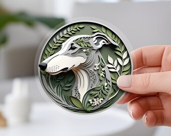 Greyhound Sticker: Blue Greyhound Papercut Style Art, Cute Dog Lover Gift, Unique Pet Loss Memorial, Whippet, Italian Greyhound, Gray