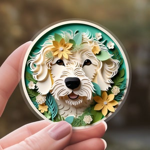 Goldendoodle Sticker: Yellow Doodle Papercut Style Art, Cute Dog Lover Gift, Unique Pet Loss Memorial, Labradoodle Transparent Vinyl Decal
