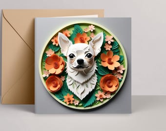 Chihuahua Greeting Card: Cream Chi Papercut-Style Dog Art, 5x5 Square Card with Envelope, Pet Loss Memorial, Dog Adoption, Chi Lover Gift