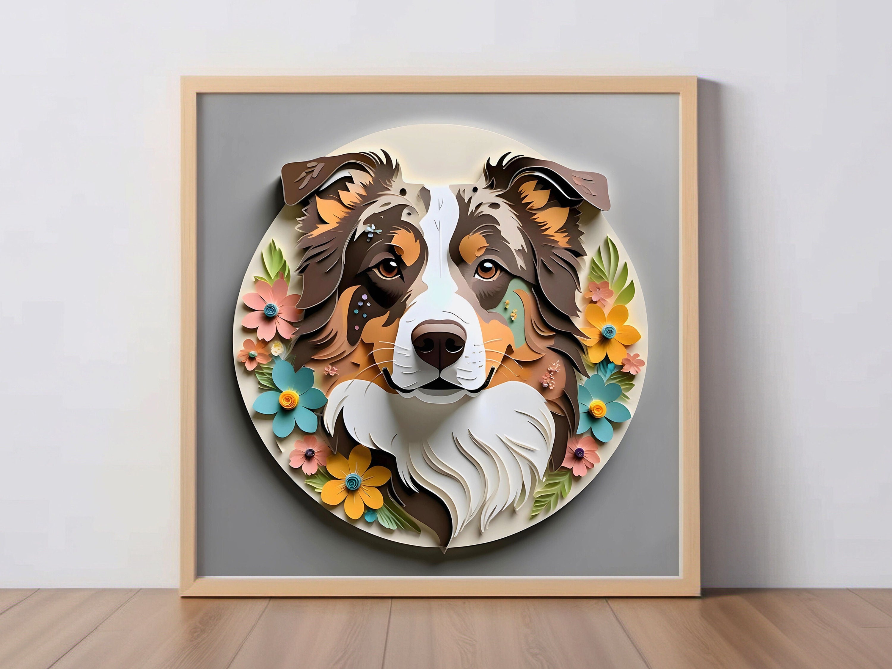Australian Shepherd Papercut Art: Red Merle Aussie Dog Print, Dog Lover ...